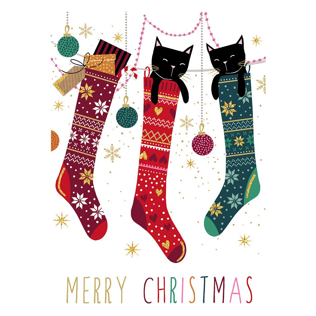 Cat Stockings Christmas Card Sara Miller